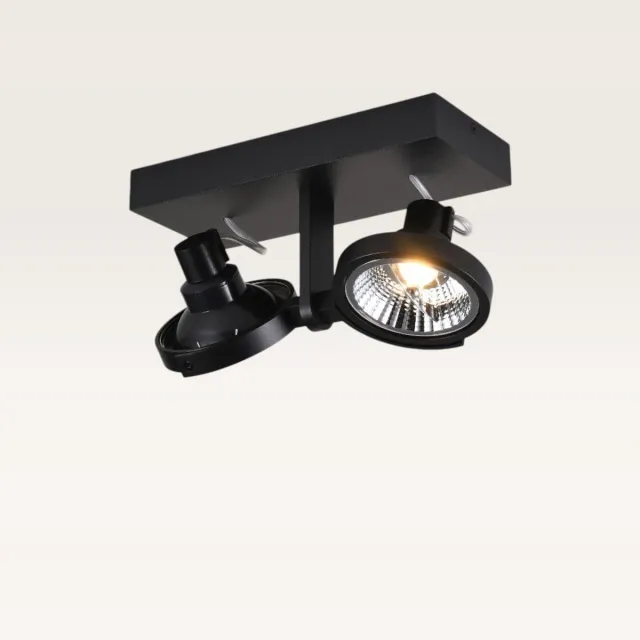 LUSENZ Plafondlamp Telesto nero II - AR111-fitting - IP20 voor binnen - Zwart - Aluminium - Dubbele spotlight