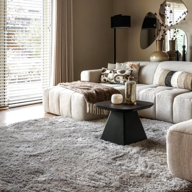 Tapeso Shaggy vloerkleed rond - Meadow grijs 300