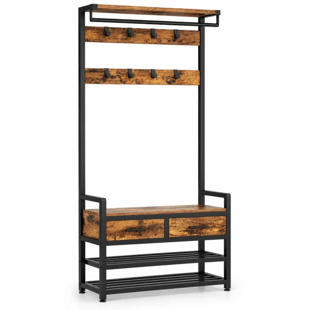 Veya Kapstok met schoenenkast - Kapstok - 181,6 x 80,4 x 30 cm - Bruin