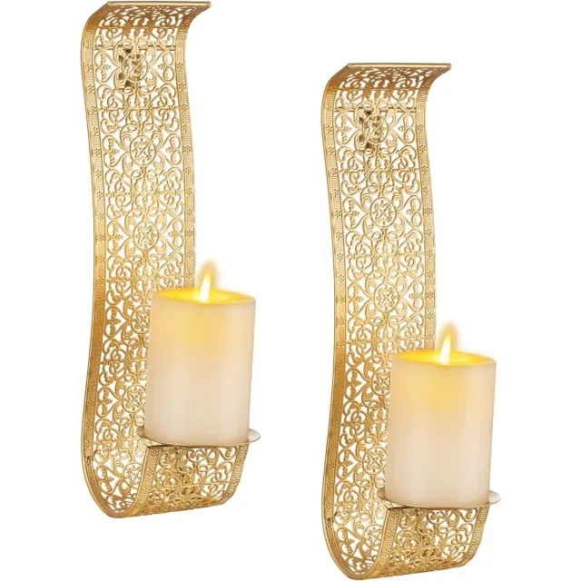 longziming Wandkandelaars – Metalen Candle Sconce voor Stompkaarsen en Theelichtjes – Vintage Wandkaars Houder Antiek Goud – Decoratieve Wandverlichting voor Woonkamer en Slaapkamer – 2 stuks