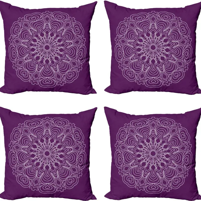 New Bed Paarse Mandala Abstracte Krommen Decoratieve Sierkussenhoes Set van 4 voor Bank Slaapkamer Woonkamer, 51cm x 51cm Gedrukte Kussenhoes Paars, Bleek Mauve