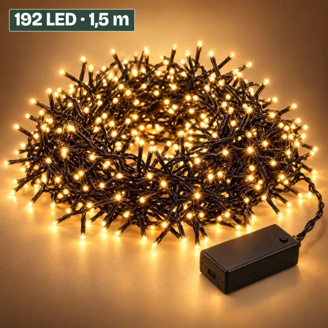 Levano Kerstverlichting Buiten Extra Warm Wit 192 LED 1,4 m - Kerstverlichting op Batterij - Kerstversiering - Kerstlampjes - Lichtslinger - Kerstlichtjes - Clusterverlichting - Lichtsnoer op Batterijen - Kerstboomverlichting
