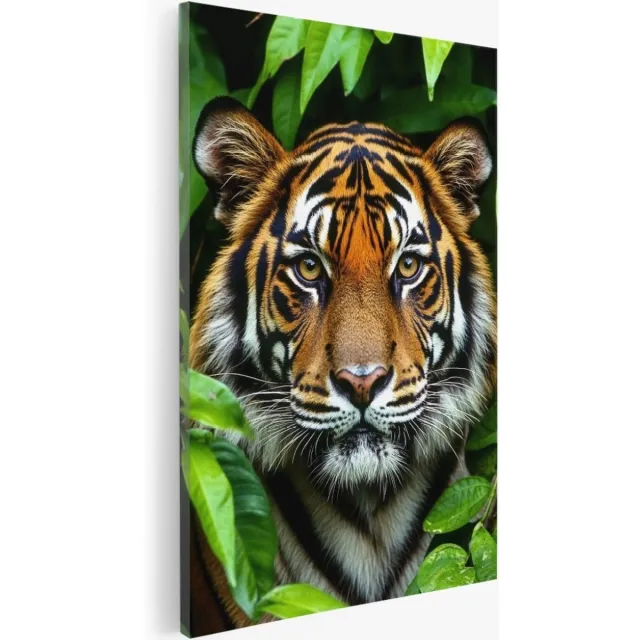 Saammp Canvas Schilderij - Tijger - bos - Dieren - Natuur - 100x150 - Foto op canvas - Wanddecoratie - Muurdecoratie Woonkamer - Slaapkamer decoratie - Canvas Print Multicolor