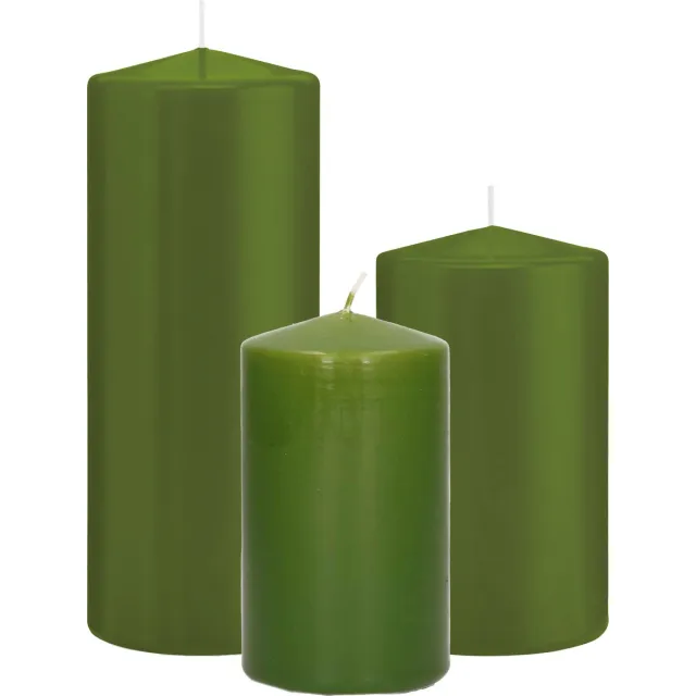 Trend Candles Stompkaarsen set 3x stuks olijfgroen 12-15-20 cm Donkergroen