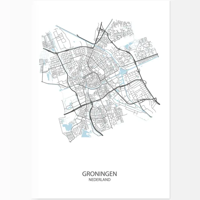 De Lange Koe Poster - Groningen Plattegrond - 42 X 29.7 Cm - Wit