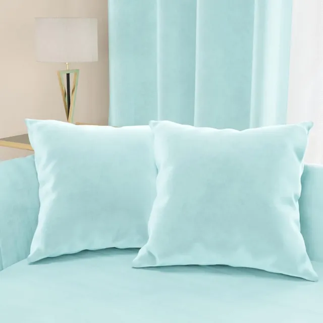 BOG Set Van 2 Velvet Sofa Kussens - Sierkussens Voor Bank En Bed - Afneembare Hoes Met Rits - Lichtblauw - 60x60cm - 100% Polyester SKY BLUAW