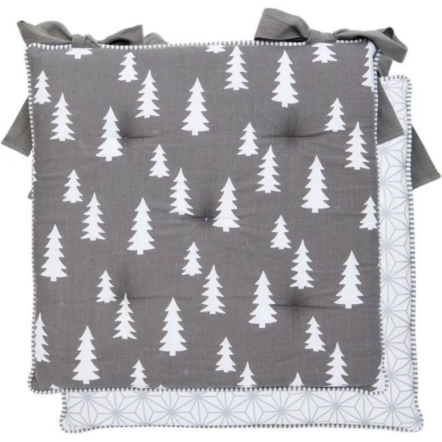 Clayre & Eef Stoelkussen met bevestigingslinten en gevuld met foam voor kerst - 40 x 40 cm - 2 stuks grijs