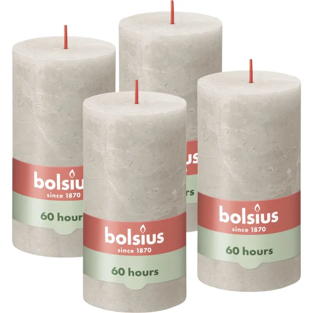 Bolsius Rustieke Kaars - 4 Stuks - Licht Grijs - 13cm