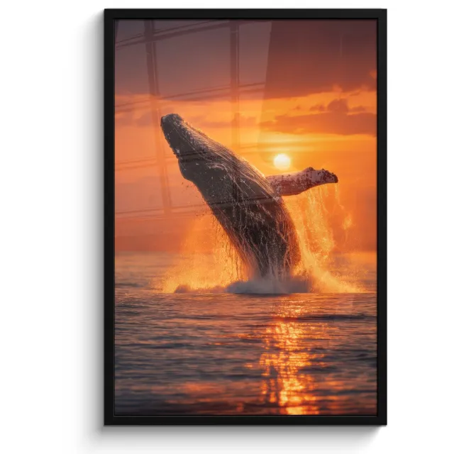 FrameYourWall Poster in lijst - Fotolijst 60x90 cm - Posters - Walvis - Zon - Zee - Posterlijst zwart - Decoratie - Wanddecoratie woonkamer - Muurdecoratie slaapkamer