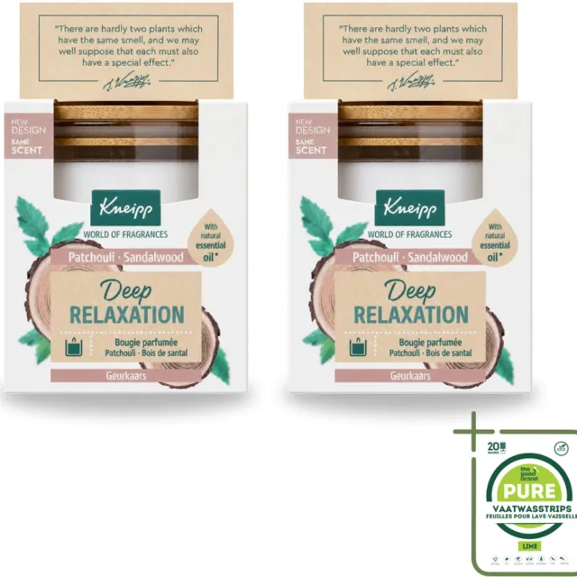 Kneipp 2 x Kneipp - Geurkaars - Deep Relaxation - Sandelhout & Patchouli - 20 branduren - Grootverpakking - Vaatwasstrips - Geurkaars - Ontspanning - Sandelhout - Patchouli - Wellness Wit