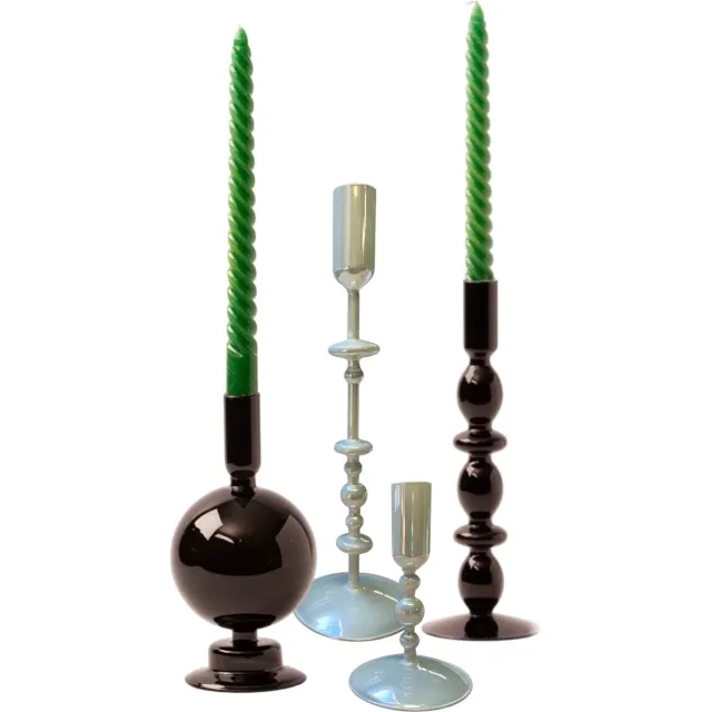 Winq Complete set glaskandelaren in Metallic Off White en Zwart-kandelaar