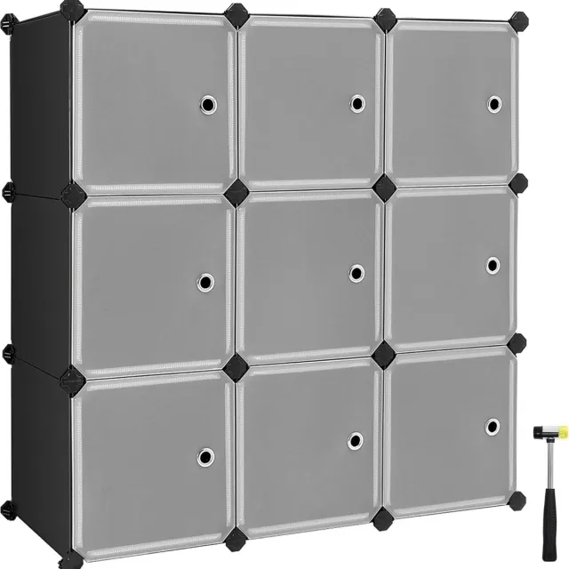 FurnStar Reksysteem - schoenenrek - set van 12 kubussen - kledingkast van kunststof - met deuren - steekrek - opslag van kleding - schoenen en boeken - eenvoudige montage - zwart