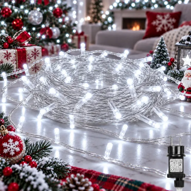 MUPOO Fairy Lights-LED Kerst Lichtsnoer Buiten IP44-Kerstverlichting Lichtslinger met Veilige 31V Laagspanning&Energiezuinig-8 Lichtstanden&Geheugen-Timer 6U/18U-Koppelbaar-Kerstboomverlichting voor Balkon,Kerstboom,Sinterklaas-200 LED-20m-Wit-1 Stuk