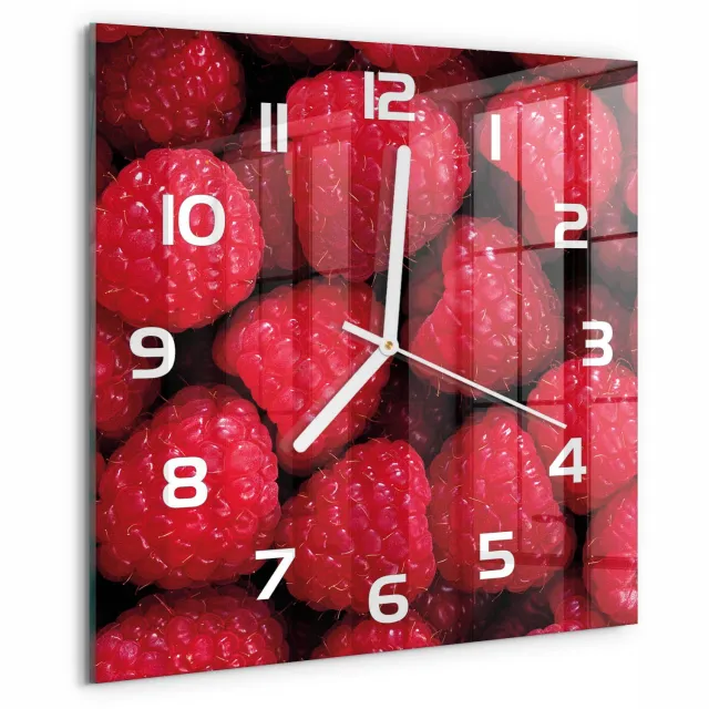 TULUP Wandklok - Frambozen Decoratieve Glazen Klok - 30x30 cm - Rood Glazen Wandklok Design - Witte handen - Vierkante Klok - Glazen Klok Met Print - Wandklok Glas Met Motief