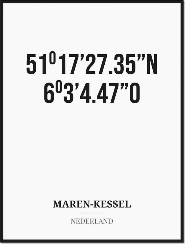 Studio216 Poster/kaart MAREN-KESSEL met coördinaten zwart, wit