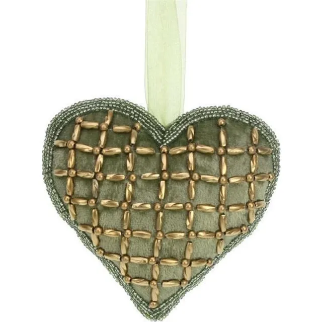 Meander Luxe Hart Ornament Hanger van fluweel en kralen - Salie Groen