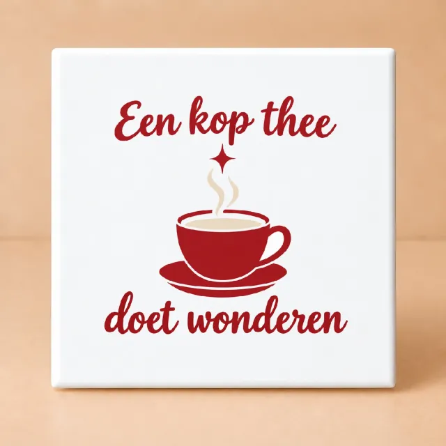 Bedruk King Minimalistische De thee-tante in winterstand Tegel – Scandinavisch design wanddecoratie voor theeliefhebbers - 15 x 15 cm Wit