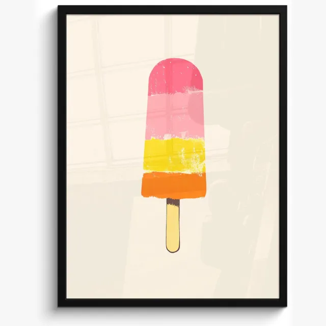 FrameYourWall Poster in lijst - Fotolijst 50x70 cm - Posters - Waterijsje - Retro - Stokje - Roze - Posterlijst zwart - Decoratie - Wanddecoratie woonkamer - Muurdecoratie slaapkamer