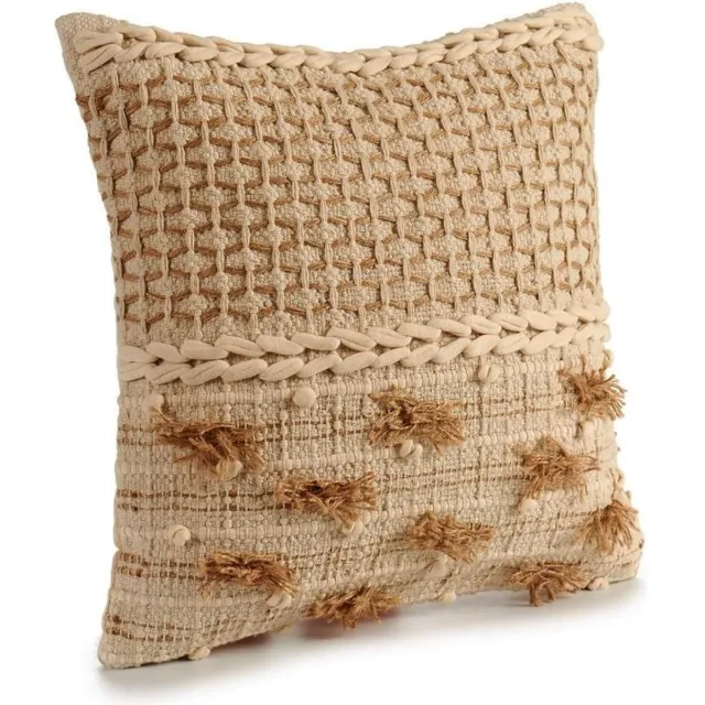Tu Tendencia Unica Decoratief beige gebreid kussen met motieven en katoenen kwastjes in beige en bruin. Afmetingen 45x15x45 cm Anders