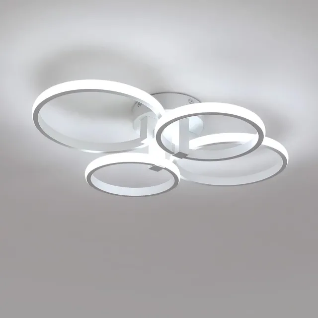 Goeco plafondlamp - 58cm - Groot - LED - 48W - 5400LM - 4 ronde ringen - aluminium - 6500K - koel wit licht - voor woonkamer, slaapkamer, keuken