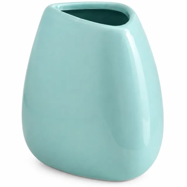SWGOTA Kleine blauwe keramische vaas - Ovale vorm met glanzende afwerking - Voor kunstbloemen - Verpakt in een doos