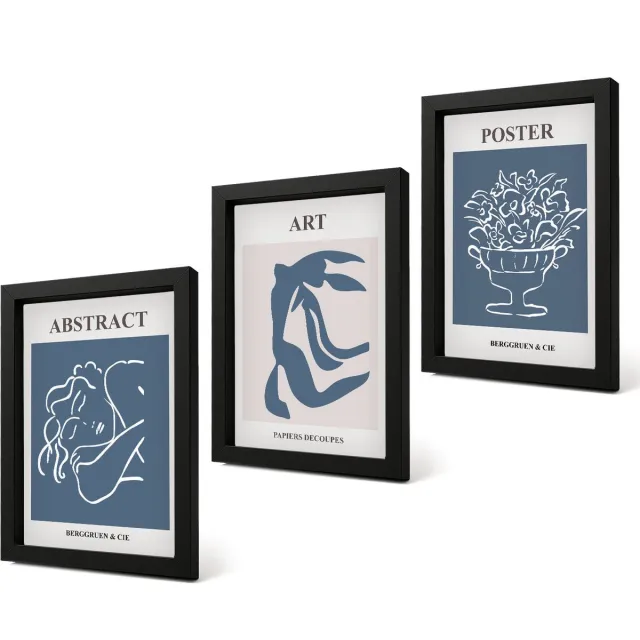 Coloray 4-Delige Schilderij Set - Stijlvolle abstracte patronen met figuren en bloemen van Matisse - 20 x 30 cm - Wanddecoratie - Schilderijen Set - Kantoor - Stijlvolle Muurdecoratie Zwarte lijst