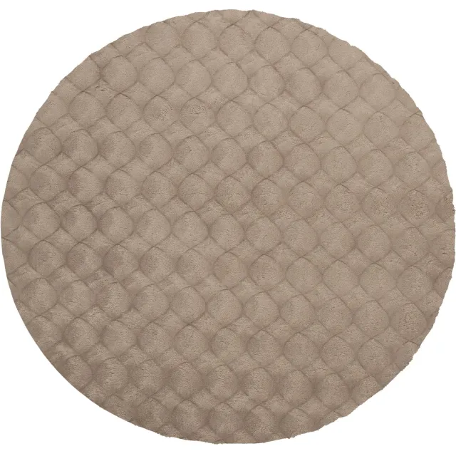 Padiro rond knus hoogpolig vloerkleed Ø 120 cm - donkerbeige - modern effen structuurontwerp - voor vloerverwarming - van polyester en katoen