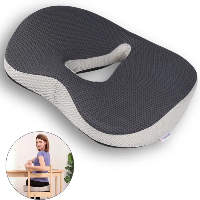 Caresense Zitkussen - Orthopedisch Ergonomisch - Stuitkussen - Wigkussen - voor Auto en Bureaustoel Wit-Grijs