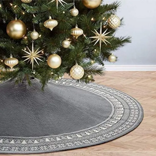 BOG Grote Kerstboomrok 48" - Kabelgebreide Dikke Rustieke Boomrok met Sneeuwvlok Patroon - Bordeaurode Kerstboom Mat voor Thuis, Feest en Vakantie Decoratie GRIJS