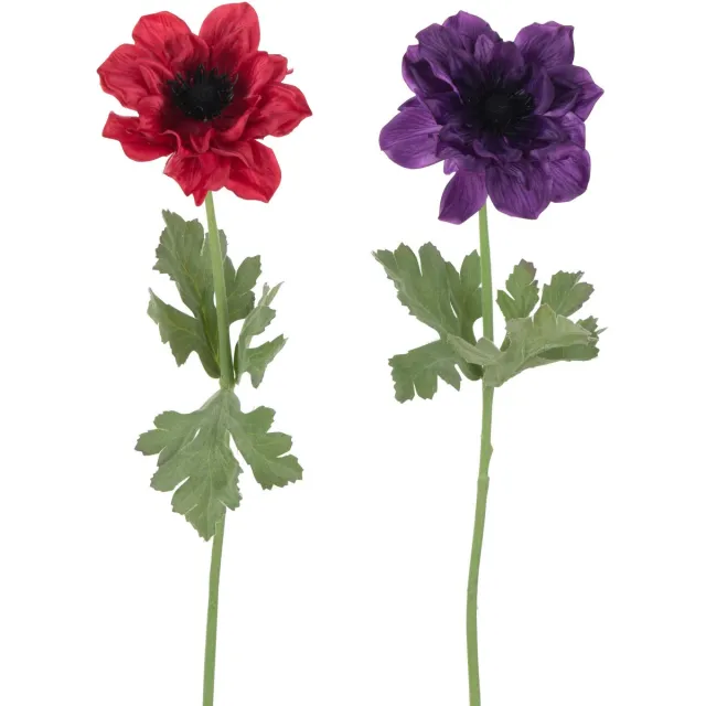 J-Line bloem Anemoon Steel - kunststof - fuchsia/paars - 2 stuks Multi