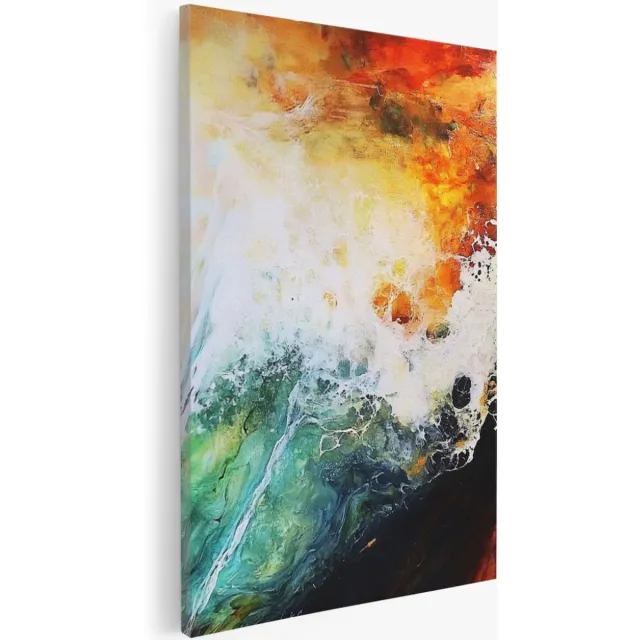 Saammp Canvas Schilderij - Contrasterende kleuren - Groen - Abstract kunstwerk - 30x40 - Foto op canvas - Wanddecoratie - Muurdecoratie Woonkamer - Slaapkamer decoratie - Canvas Print Multicolor