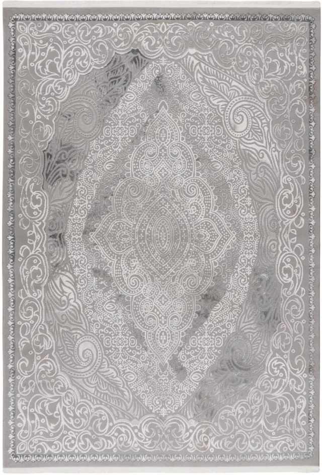 Padiro design laagpolig vloerkleed 80 x 150 cm - lichtgrijs - modern geometrisch patroon - voor vloerverwarming - van polypropyleen en polyester