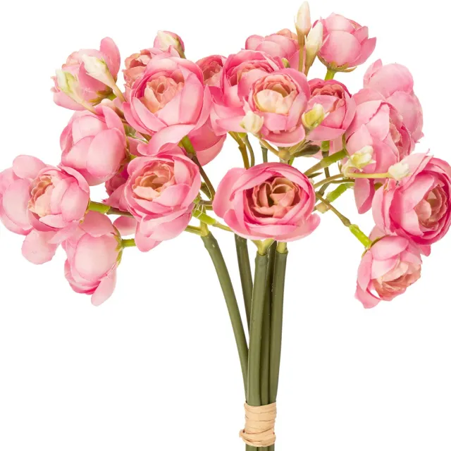 Viana Kunstboeket van ranunculusbloemen, stijlvolle tafeldecoratie, 32 cm, 5 roze