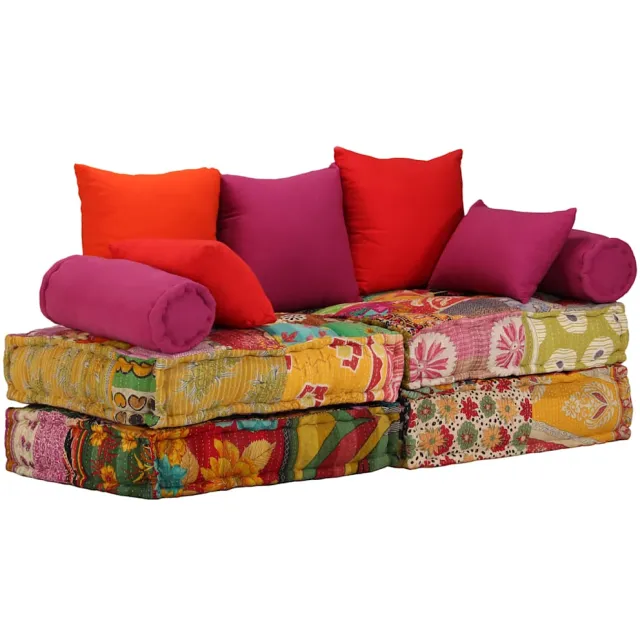 vidaXL Poef tweezits modulair stof patchwork meerkleurig