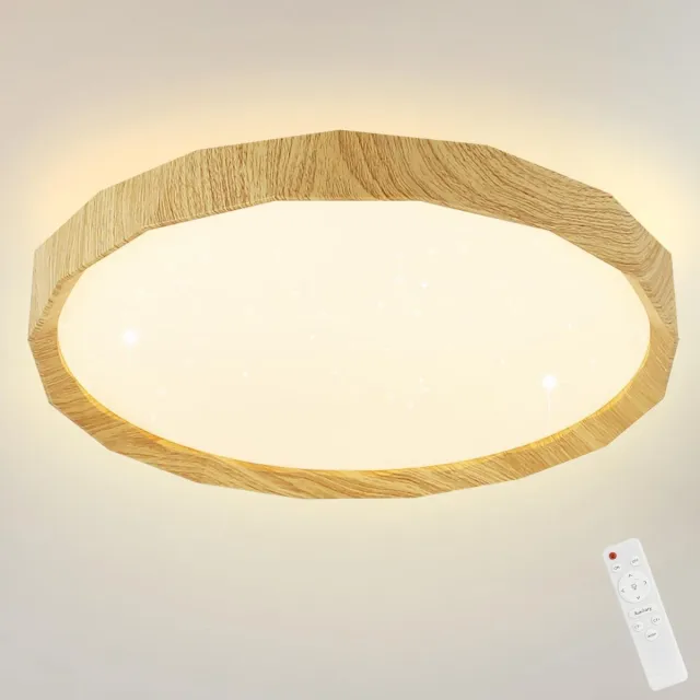 Glitzerlife Plafondlamp - LED Sterrenhemel - Dimbaar Met Afstandsbediening - Houtlook - Flikkervrij CCT - Ø40cm - Licht Houtkleur