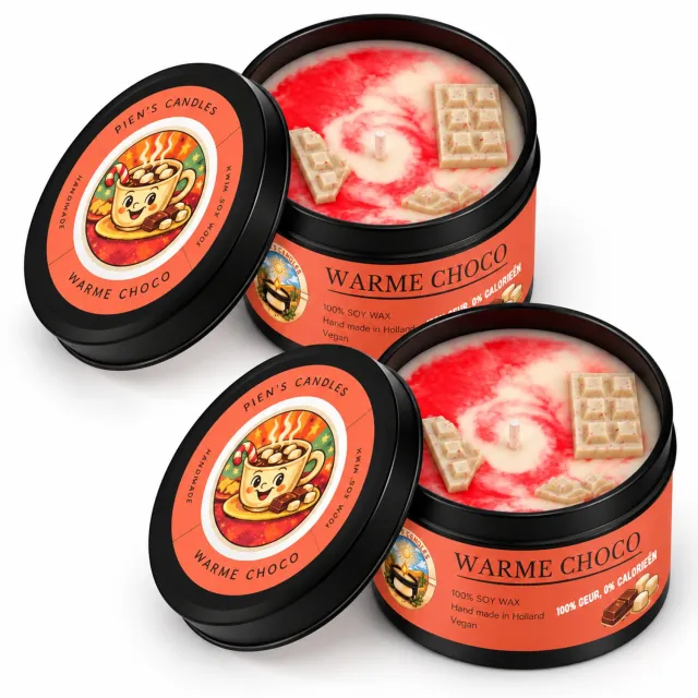 Pien's Candles 2x Geurkaars Hot Choco. Ontspan en verwen moment. Scented candle (ook leuk als cadeau voor; bedankt, beterschap, voor jou, liefde, Valentijn, verjaardag, romantisch) Rood