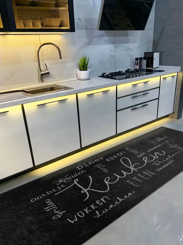De Groen Home Keukenloper 80x220cm Vloerkleed - KNUS KOKEN COLLECTIE - Wasbaar Antislip - Laagpolig Vuilafstotend & Zacht Tapijt zwart - grijs