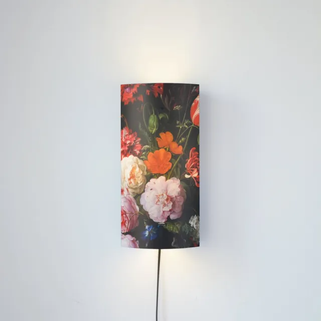 Packlamp Wandlamp - Stilleven met bloemen in een glazen vaas - De Heem - 29 cm hoog - ø12cm - Inclusief Led lamp multikleur