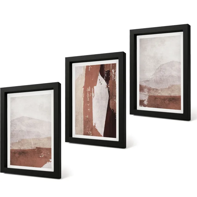 Coloray 4-Delige Schilderij Set - Abstracte patronen in bruine en beige tinten. - 20 x 30 cm - Muurdecoratie - Wanddecoratie - Slaapkamer - Stijlvolle Muurdecoratie Zwarte lijst