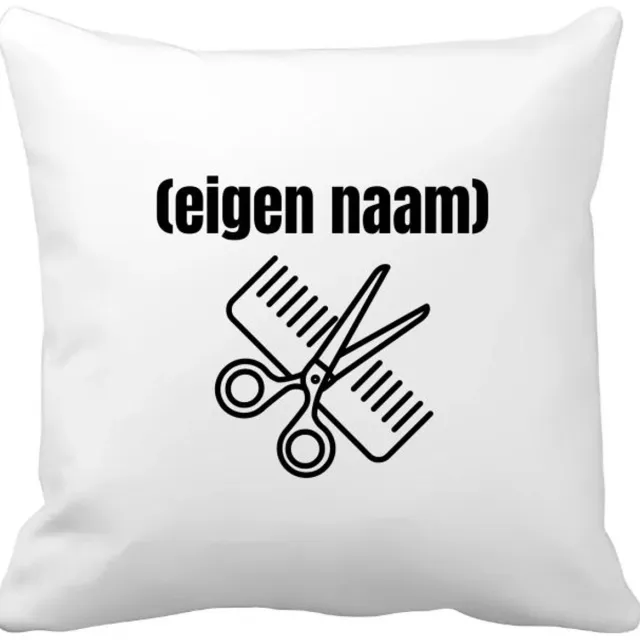 Akyol kapperschaar en kam met eigen naam Kussen hoes - Kapper - barbers - collega's - verjaardag - afscheidscadeau - geschenk - kado - 40 bij 40 cm Multicolor