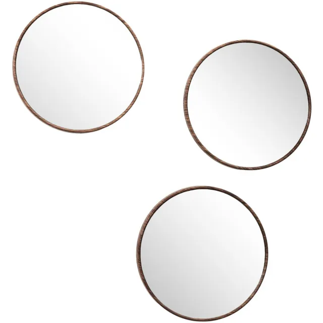 HOME DECO FACTORY spiegel Toronto - 3x stuks - D26 cm - hout look - kunststof Bruin