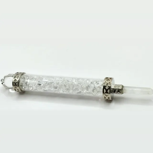 Something Different Magic Wand Bergkristal - Toverstaf met Bergkristal en Seleniet 13 cm. - Energetisch Helen transparant / wit / zilver