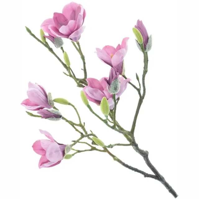 Bellatio Design Kunstbloemen Magnolia grote deco tak Naomi - 92 cm - paars - Kunst zijdebloemen