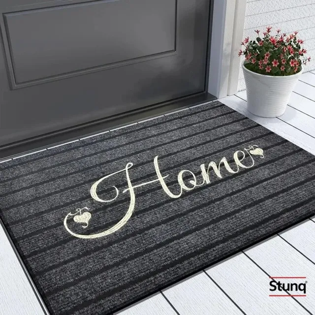 Stunq Deurmat 'Home' met Hartje - Antislip - Machinewasbaar Zwart