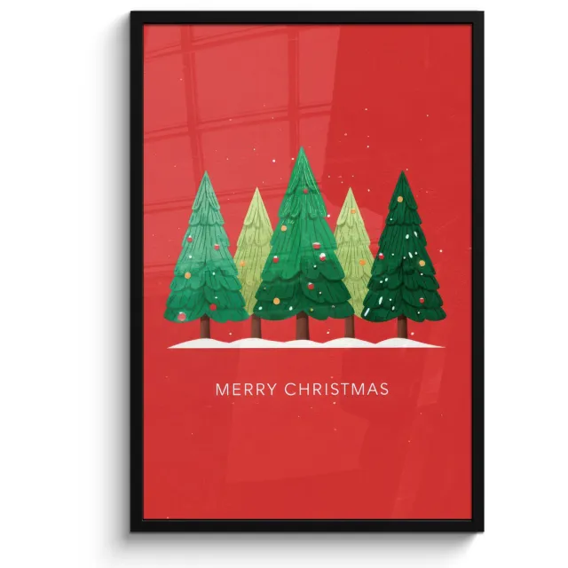 FrameYourWall Poster in lijst - Fotolijst 60x90 cm - Posters - Minimalistisch - Kerstbomen - Rood - Sneeuw - Posterlijst zwart - Decoratie - Wanddecoratie woonkamer - Muurdecoratie slaapkamer - Kerstversiering - Kerstdecoratie voor binnen - Kerstmis