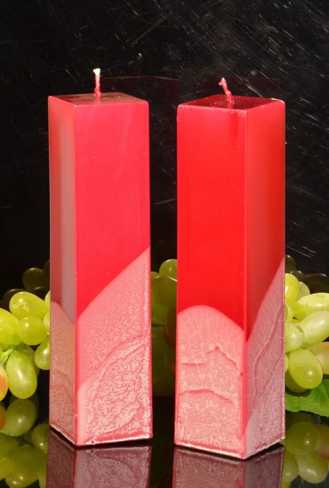MilaNNE Kwadrant kaars, ROOD METALLIC, hoogte 22 cm, set van 2 STUKS