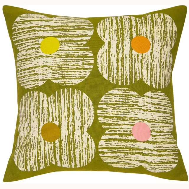 Orla Kiely Textured Flower Moss sierkussen - 45x45 cm mosgroen