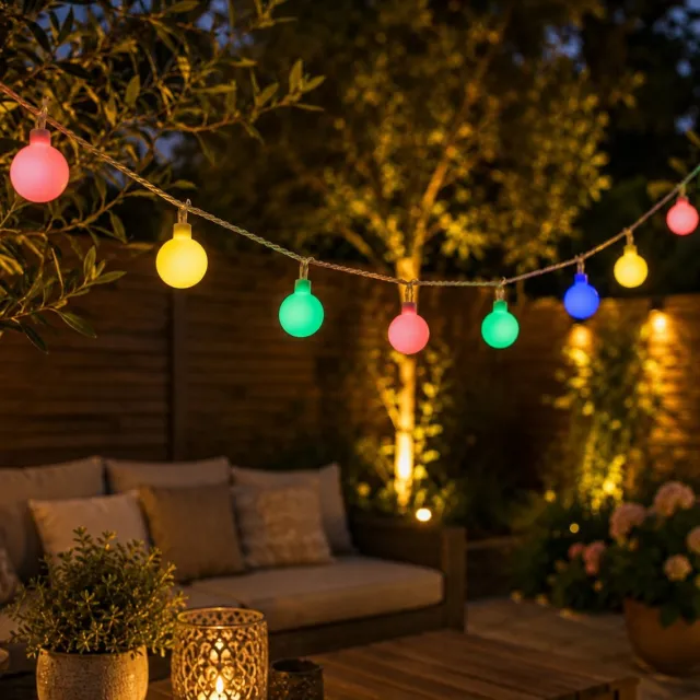 Foryouliving Lichtsnoer 10 Meter voor buiten - 50 Kleur LED Bollen - Koppelbaar Lichtslinger met 8 Functies - Tuinverlichting & Sfeerverlichting - Feestverlichting