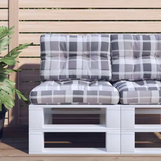 vidaXL Palletkussens 2 st ruitpatroon stof grijs Meerkleurig