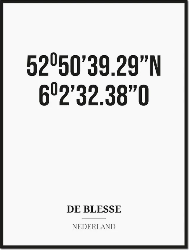 Studio216 Poster/kaart DE BLESSE met coördinaten zwart, wit